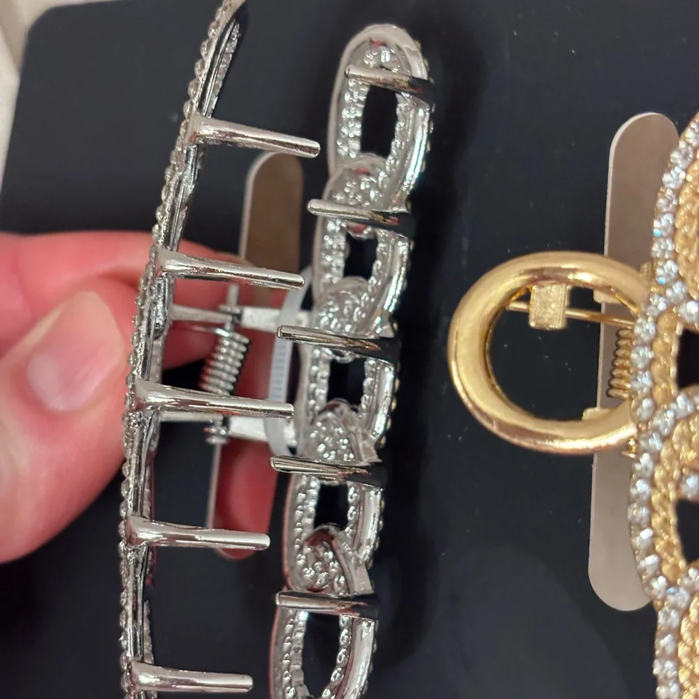 NWT Noir Rhinestone Silver & Gold Sparkly Hair Clips Set of 2